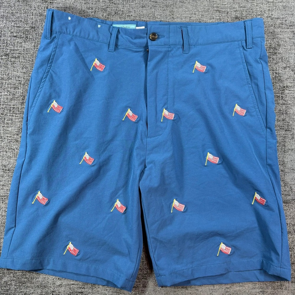 Castaway Nantucket Island Performance Shorts Mens 34 Blue American Flag Embroide